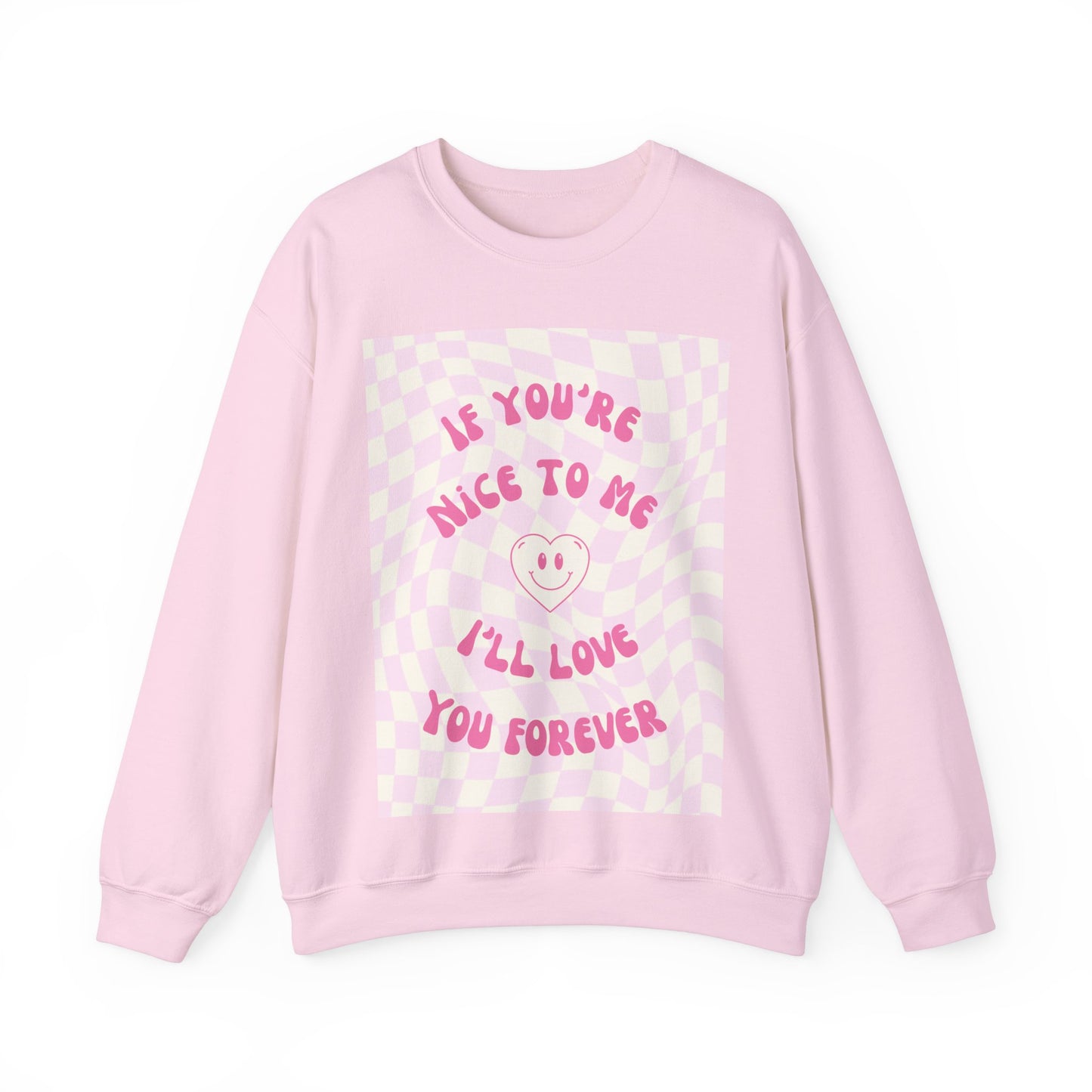 Cute Heart Graphic Crewneck Sweatshirt, Cozy Gift for Friends, Casual Layering, Love Quote Apparel, Perfect for Birthdays, Friendship