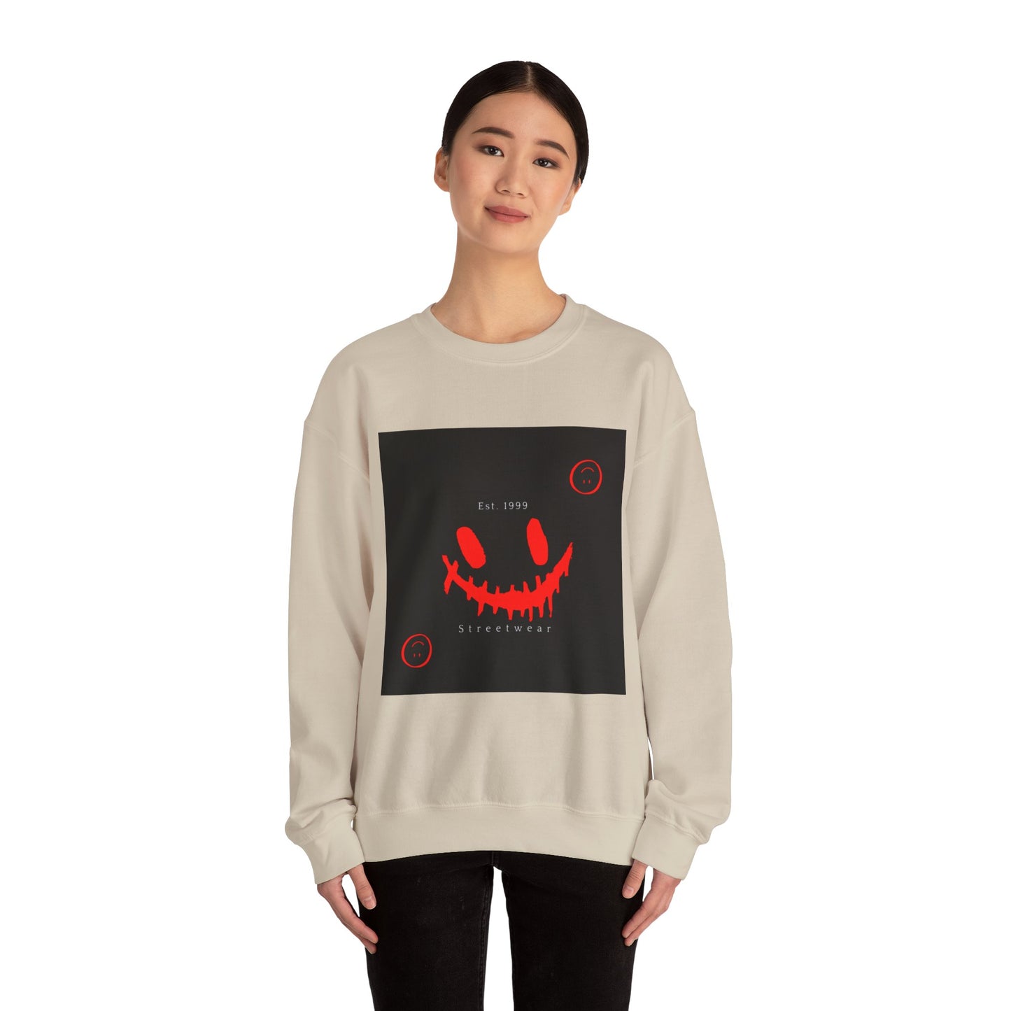 Laughing With My Demons Crewneck Sweatshirt, Unisex Streetwear, Casual Layering, Gift for Friends, Comfortable Fashion