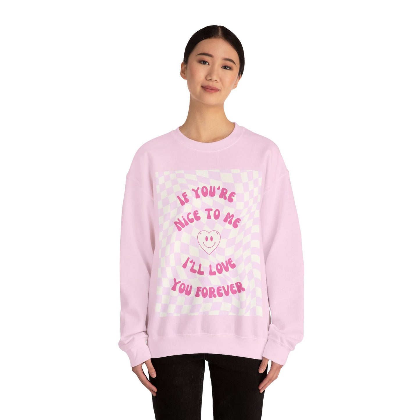 Cute Heart Graphic Crewneck Sweatshirt, Cozy Gift for Friends, Casual Layering, Love Quote Apparel, Perfect for Birthdays, Friendship