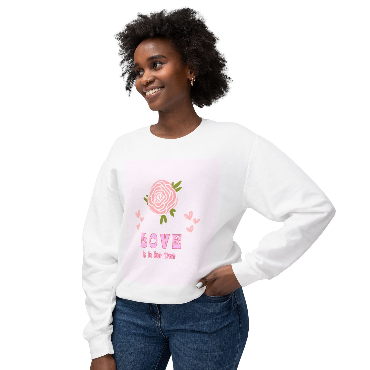 Love Is in Our Sweatshirt - Cozy Unisex Lightweight Crewneck, Perfect for Valentine's Day, Gift for Her, Romantic Casual Wear, Everyday