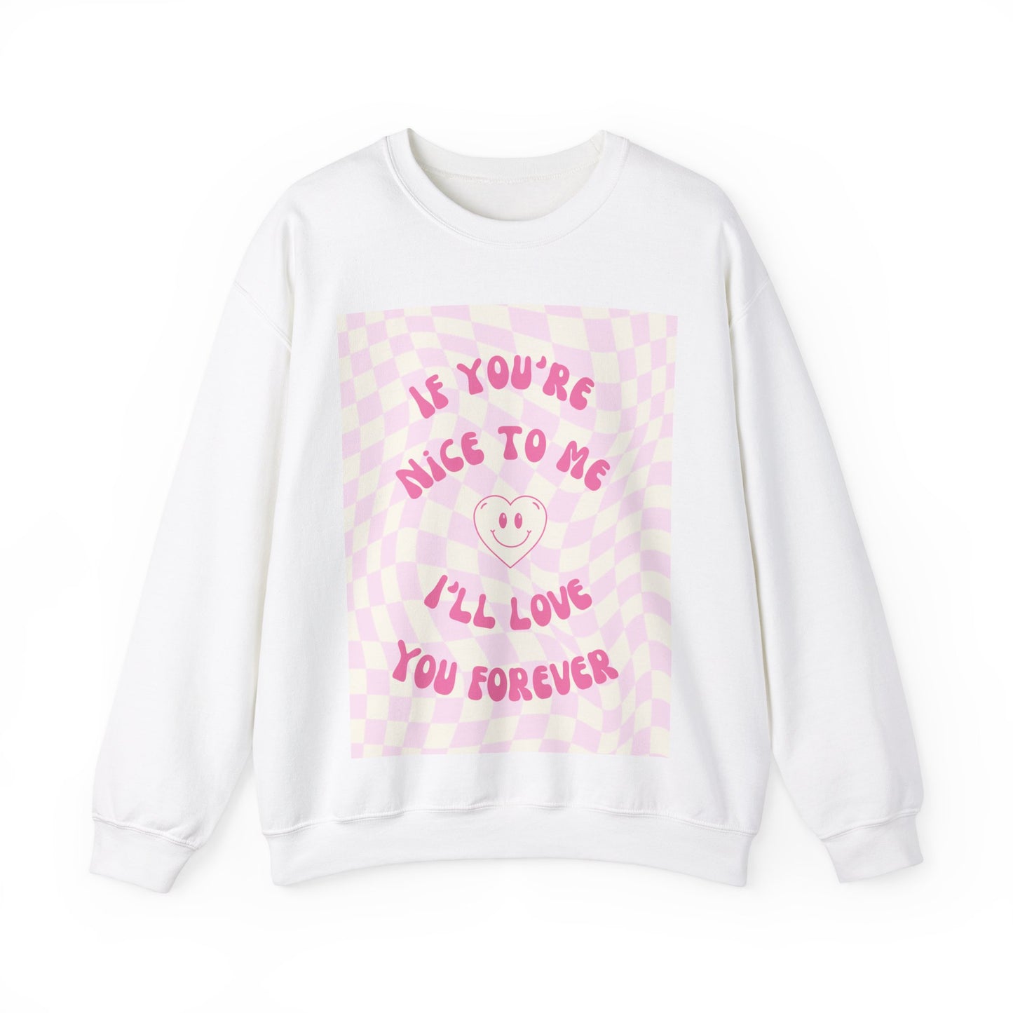 Cute Heart Graphic Crewneck Sweatshirt, Cozy Gift for Friends, Casual Layering, Love Quote Apparel, Perfect for Birthdays, Friendship