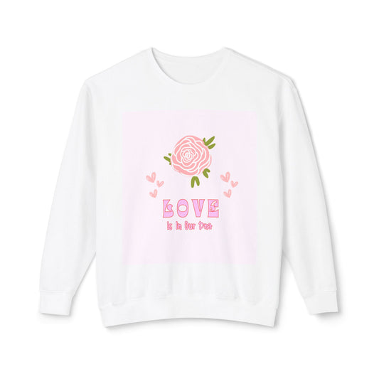 Love Is in Our Sweatshirt - Cozy Unisex Lightweight Crewneck, Perfect for Valentine's Day, Gift for Her, Romantic Casual Wear, Everyday