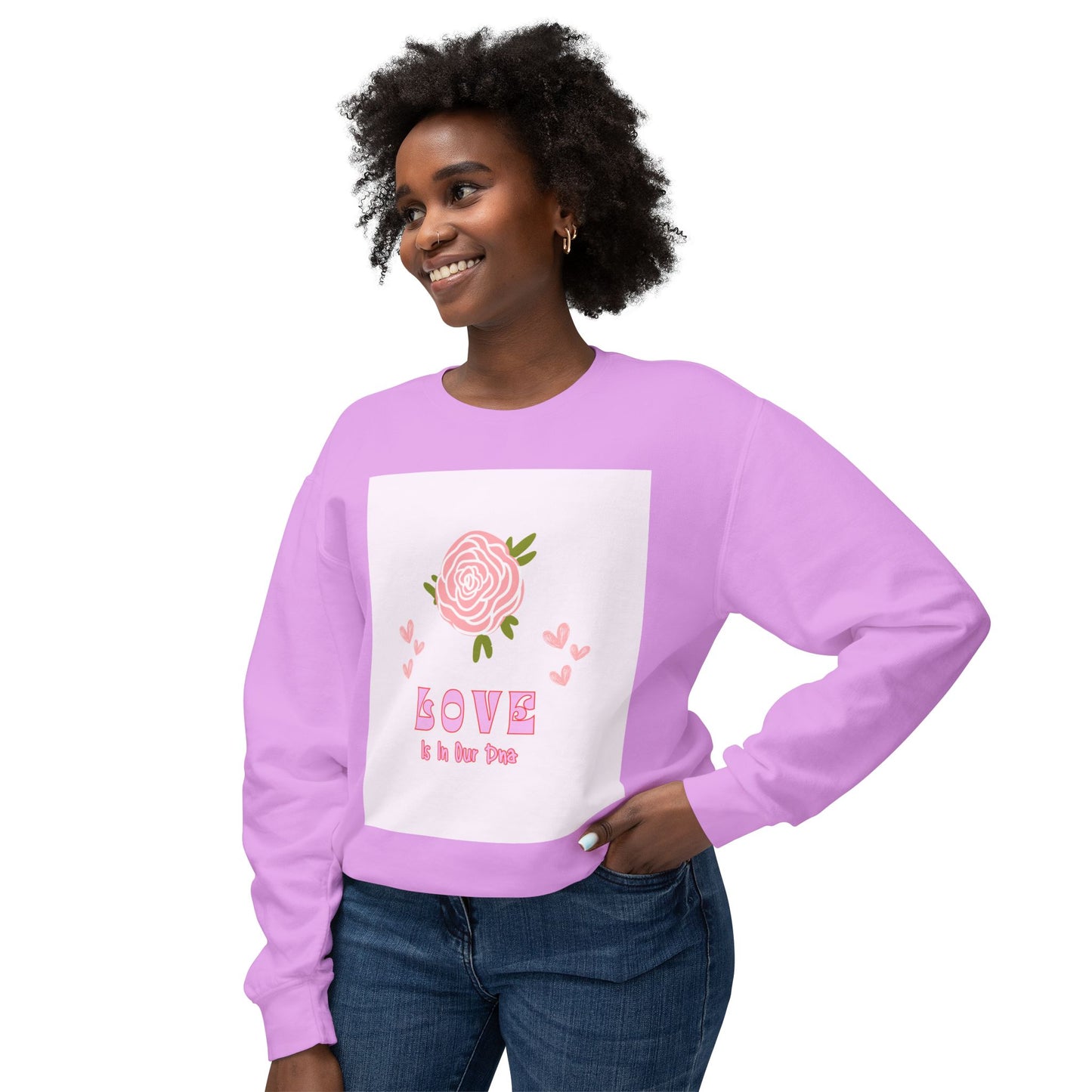 Love Is in Our Sweatshirt - Cozy Unisex Lightweight Crewneck, Perfect for Valentine's Day, Gift for Her, Romantic Casual Wear, Everyday